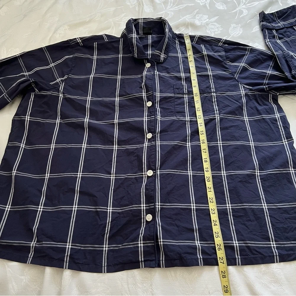 J.Crew Mens Navy‎ Plaid Button Down Shirt Pajama Top Cotton Sleepwear 3X Casual